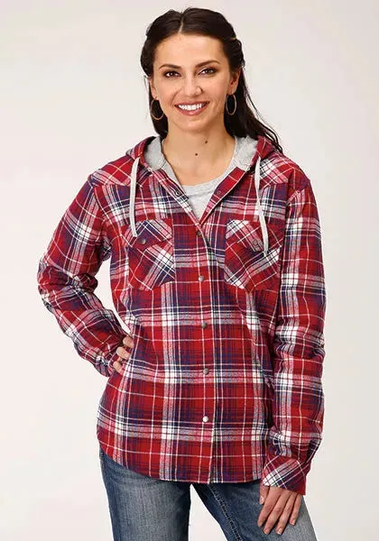 Roper Thermal Flannel Hoodie (Wine) - Women's Flannel Button Down Hoodie Sweatshirt (Closeout)