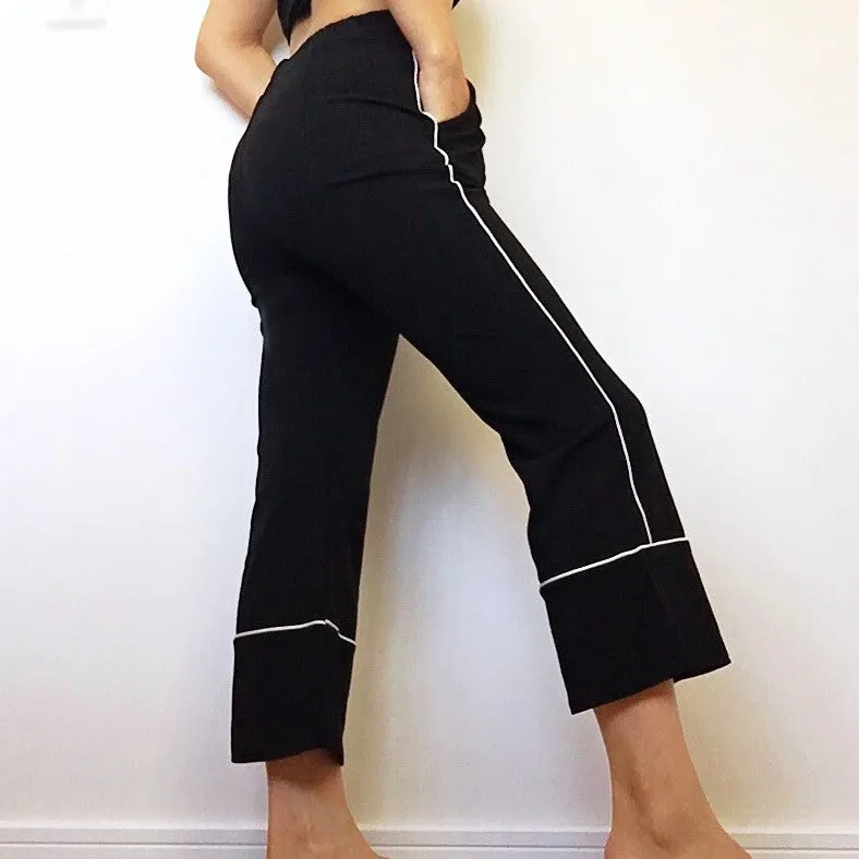 STRIPES BLACK STRETCHY FLARE LEG TROUSER