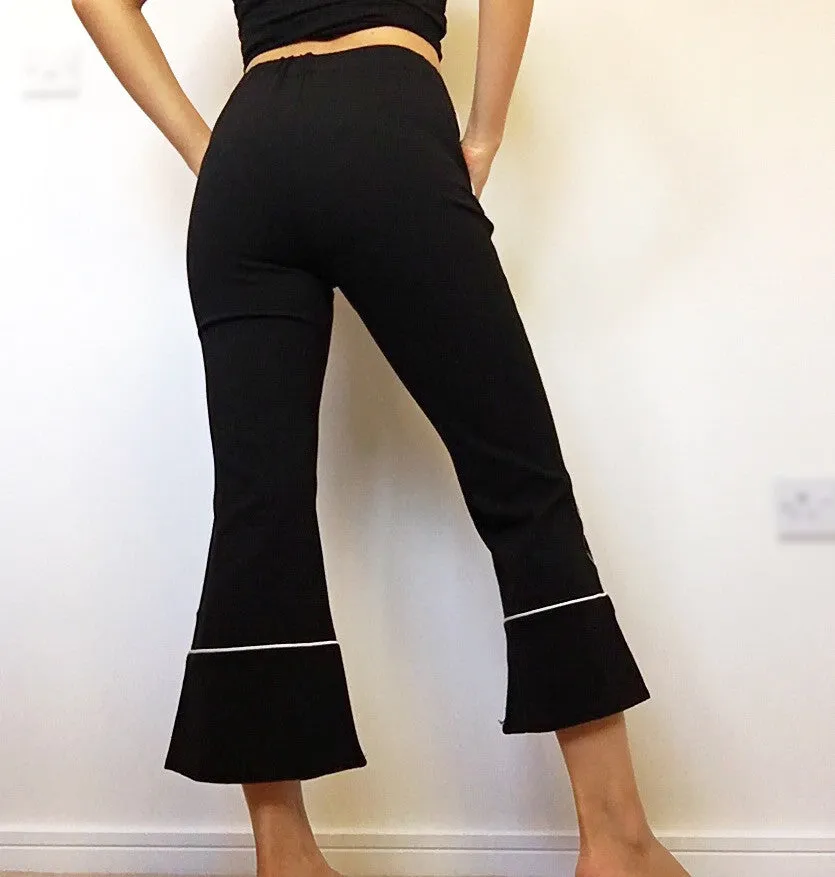 STRIPES BLACK STRETCHY FLARE LEG TROUSER
