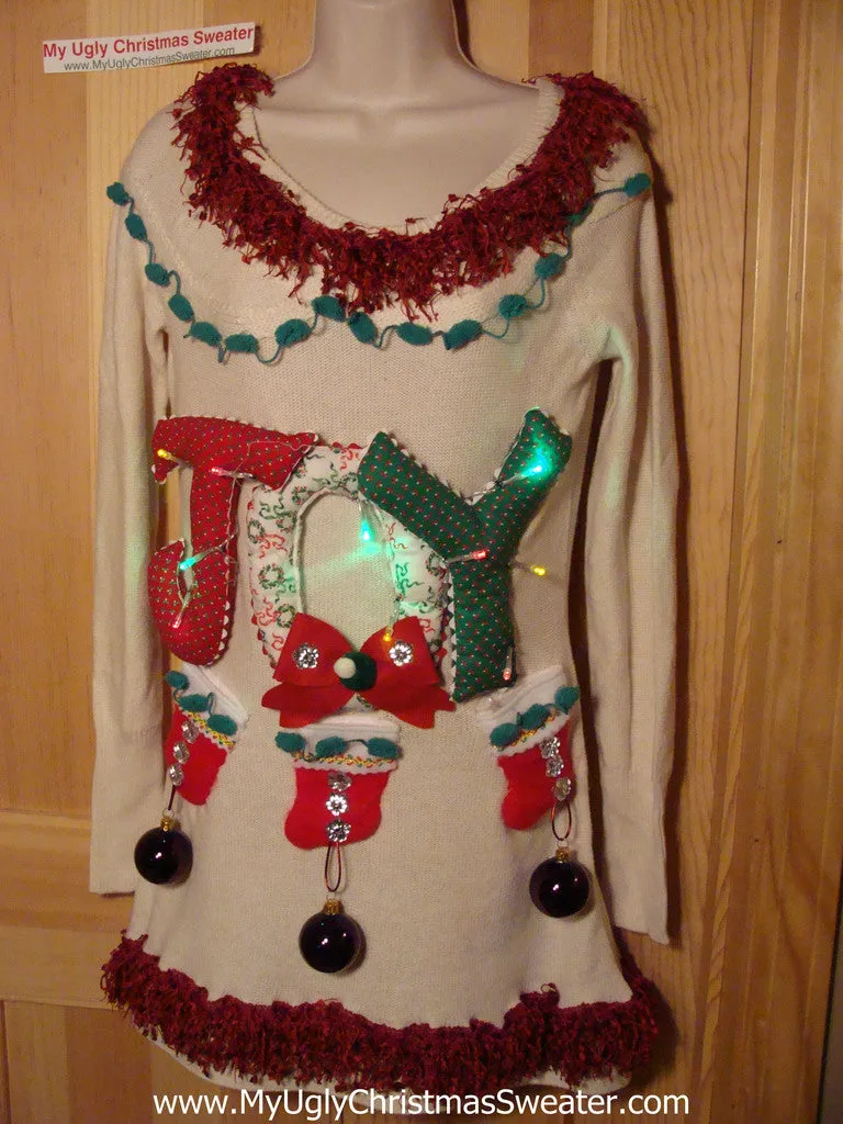 Ugly Christmas Sweater Party Tacky Dress with Lights and JOY (d63)