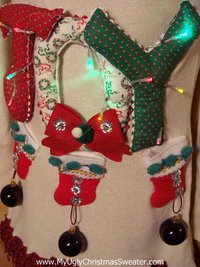 Ugly Christmas Sweater Party Tacky Dress with Lights and JOY (d63)