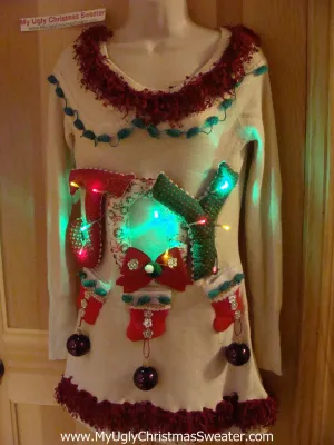 Ugly Christmas Sweater Party Tacky Dress with Lights and JOY (d63)