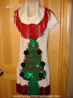 Ugly Christmas Sweater Party Tacky Dress with Lights and Macrame Tree (d58)