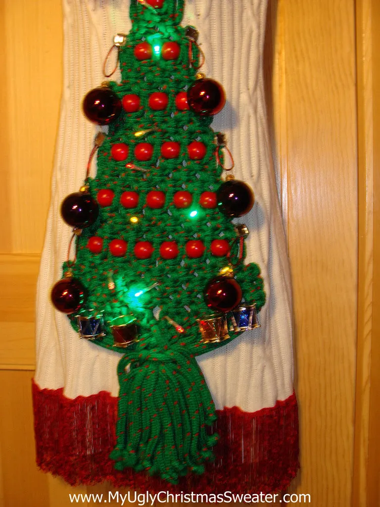 Ugly Christmas Sweater Party Tacky Dress with Lights and Macrame Tree (d58)