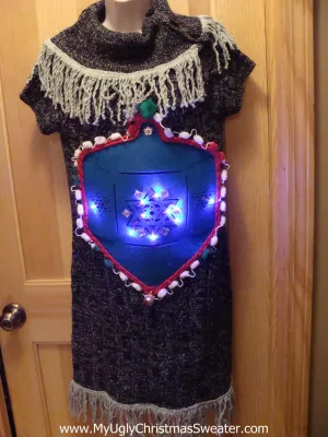 Ugly Christmas Sweater Party Tacky Hanukkah Dress with Lights and Dreidel (d14)