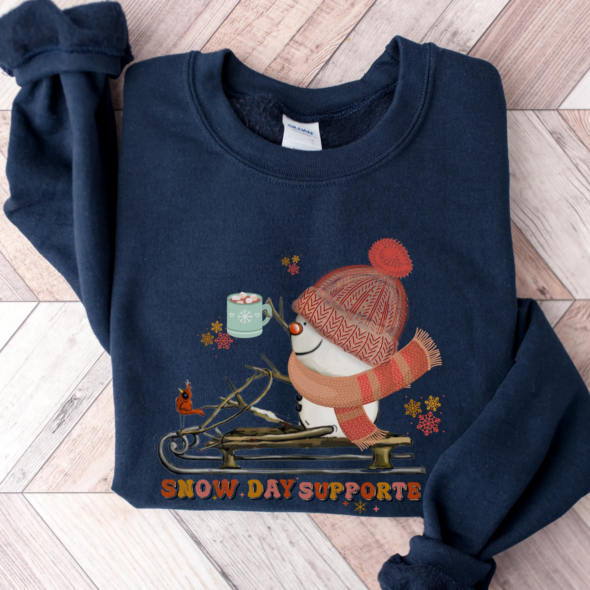 Women's Crewneck Sweatshirt, Snow Day Supporter Pullover, Comfy & Cozy, Winter Sweatshirt, Ash, White, Sand or Navy Sweatshirt