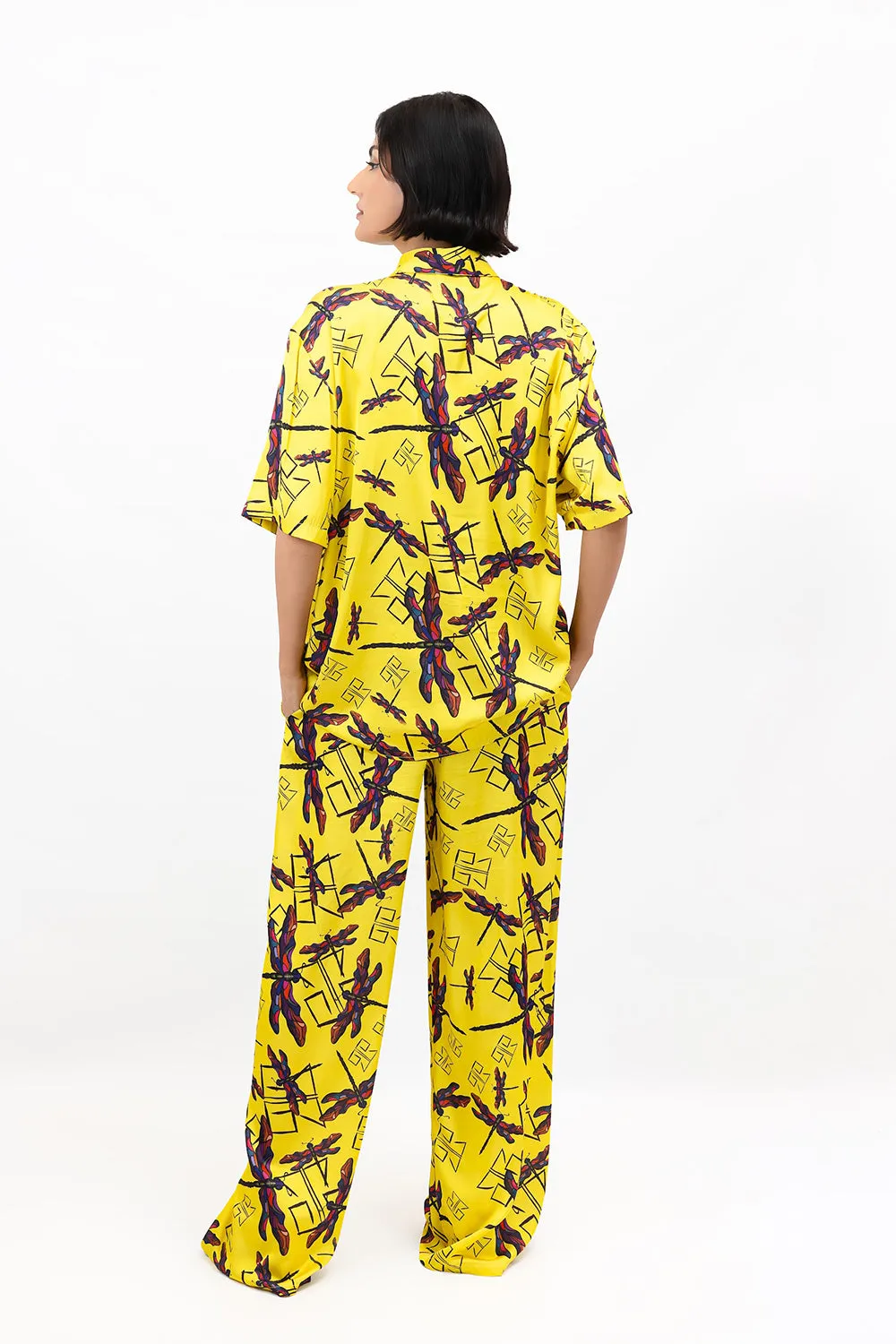 Yellow Dragonfly Satin Sahara Trousers