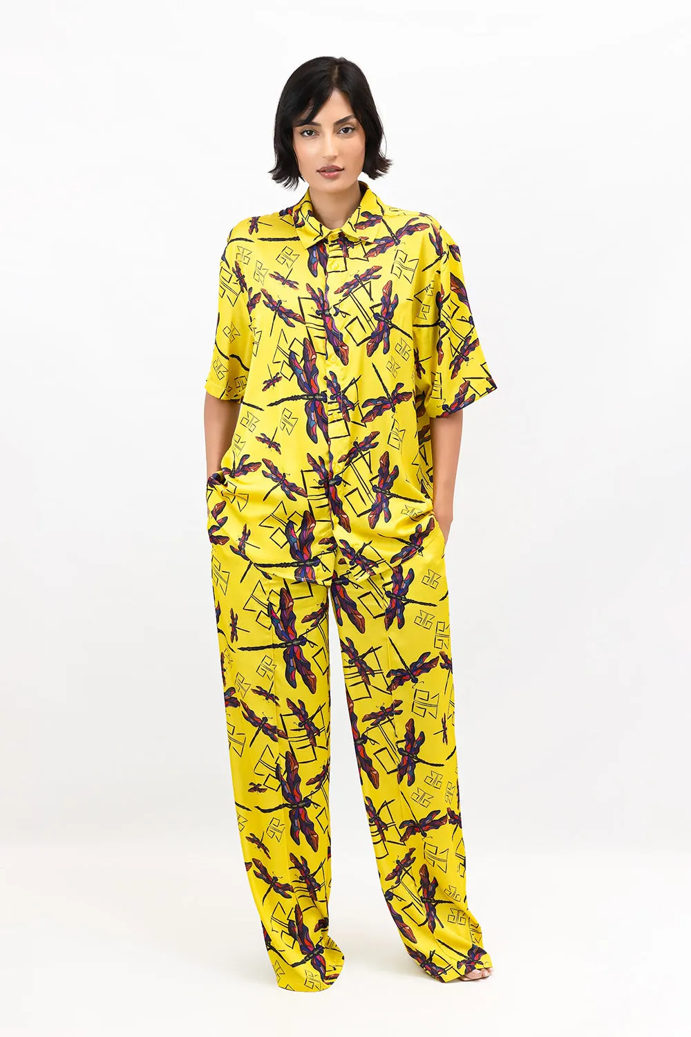 Yellow Dragonfly Satin Sahara Trousers
